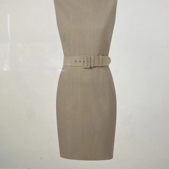 MM Lafleur Tan Sheath Dress Long Sleeve Crew Neck Work - Picture 3 of 10